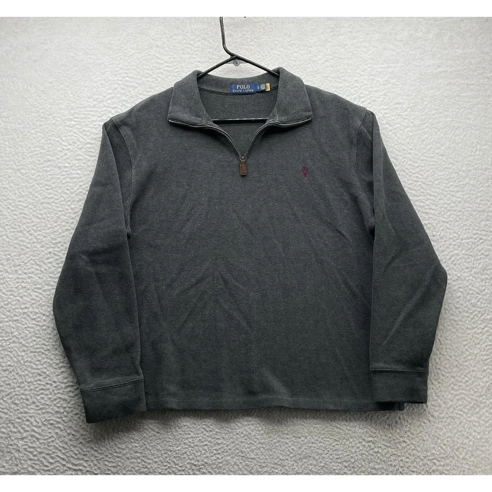 Polo Ralph Lauren Sweater Mens Large Gray 1/4 Zip Pullover Preppy Pony Mock Neck